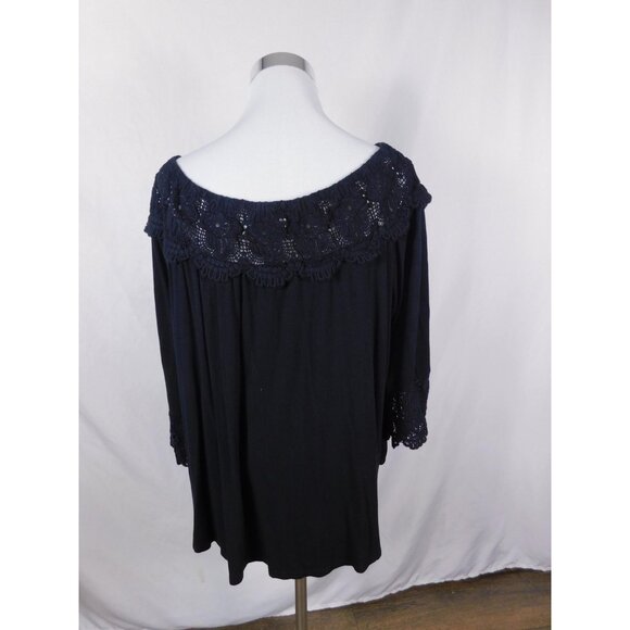 Peck & Peck Black Crochet Off Shoulder Top Boho Witch M - Picture 6 of 11